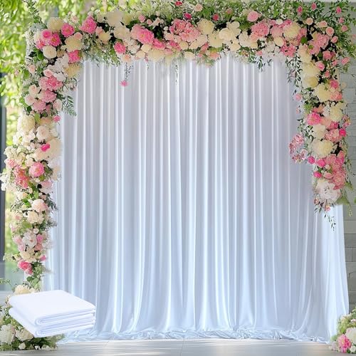 Wokceer White Backdrop Curtain for Wedding Parties 2 Pack 10x10FT Wedding Curtains Photo Backdrop Drapes Polyester for Photoshoot Baby Shower Birthday Party Curtains Background 4 Panels 5x10FT - color: White, size: (2 Pack)10FTx10FT