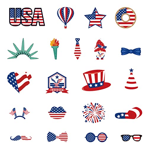 4th of July Photo Booth Props, USA Independence Day Patriotic Party Decorations Selfie Photobooth Props for Photoshoot, Patriotic Cutouts for American Pride, Memorial Day, Veterans Day(21Pcs)