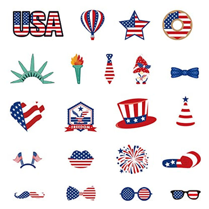 4th of July Photo Booth Props, USA Independence Day Patriotic Party Decorations Selfie Photobooth Props for Photoshoot, Patriotic Cutouts for American Pride, Memorial Day, Veterans Day(21Pcs)