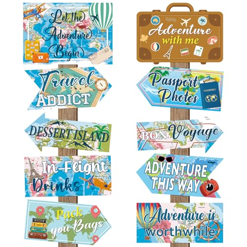 20 Pieces Travel Party Signs Travel Themed Party Decorations Let The Adventure Begin Sign Around the World Decorations Bon Voyage Party Wall Door Porch Yard Sign Travel Party Supplies - style: Travel
