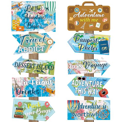20 Pieces Travel Party Signs Travel Themed Party Decorations Let The Adventure Begin Sign Around the World Decorations Bon Voyage Party Wall Door Porch Yard Sign Travel Party Supplies - style: Travel