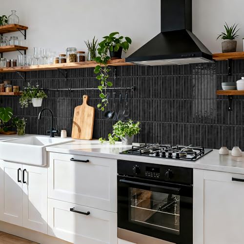 VICCI 20-Sheet Peel and Stick Backsplash, Elegant Black 3D Textured Subway Tile Stickers 4.72x9.68 Inch, Premium No-Grout - color: Elegant Black