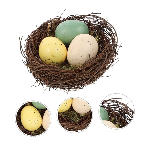 STOBOK Natural Vines Bird Nest Decor with Artificial Eggs Home Decoration Props for Photography DIY Micro-Landscapes and Event Styling