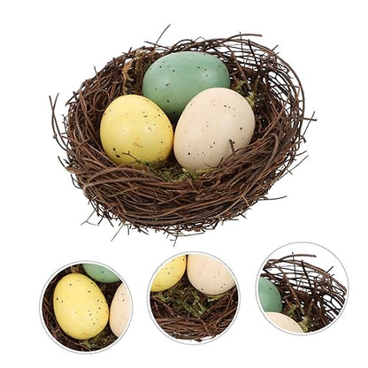STOBOK Natural Vines Bird Nest Decor with Artificial Eggs Home Decoration Props for Photography DIY Micro-Landscapes and Event Styling