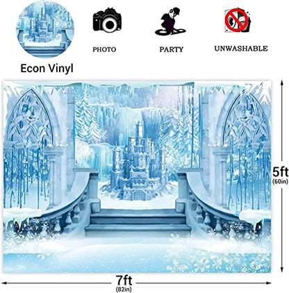 12x8ft Castle Backdrop Winter Wonderland Ice Castle Photography Backdrop Blue Ice Snowflake Background Winter Snow Landscape for Princess Girl Baby Shower Kids Birthday Party - size: 12x8ft