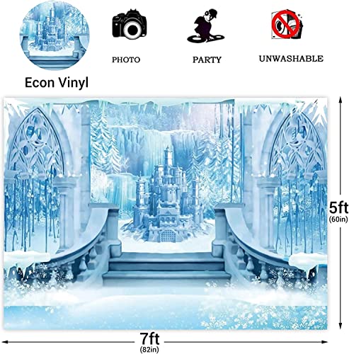 15x10ft Castle Backdrop Winter Wonderland Ice Castle Photography Backdrop Blue Ice Snowflake Background Winter Snow Landscape for Princess Girl Baby Shower Kids Birthday Party - size: 15x10ft