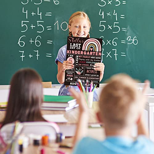 Whaline First and Last Day of School Chalkboard Cute Double-Sided Board Sign Back to School Boho Rainbow Flower Reusable Erasable Photo Prop for Students from Pre-K to College, 13.8 x 9.8 Inch