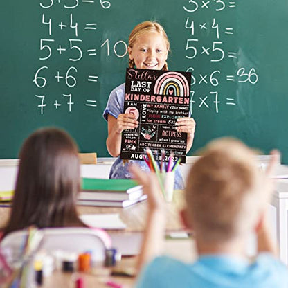 Whaline First and Last Day of School Chalkboard Cute Double-Sided Board Sign Back to School Boho Rainbow Flower Reusable Erasable Photo Prop for Students from Pre-K to College, 13.8 x 9.8 Inch