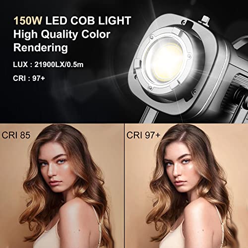 GVM 150W Video Light Kit, 2700K-7500K Continuous Lighting for Photography with Lantern Softbox&Stand, Bi-Color Studio Light Kit with Bluetooth Control, CRI 97+ 8 Scene Lights for Live Streaming White