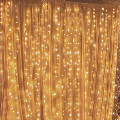 Twinkle Star 300 LED Window Fairy Curtain String Lights, 8 Modes Fairy Lights for Bedroom Wedding Party Home Garden Outdoor Indoor Wall Decorations, Warm White, 2 Pack - size: 300 LED-2PACK