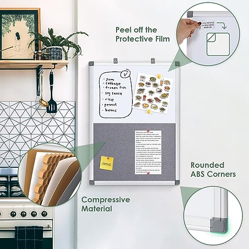 Combination Magnetic Whiteboard & Fabric Board,Dry Erase Board Bulletin Board 36x24inches Combo Vision Board for Wall,Home,School,Office - color: Grey-vertical, size: 36"W x 24"H