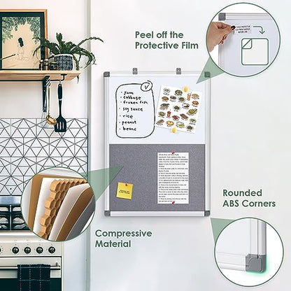 S SWANCROWN 2 in 1 Combo Board Magnetic Whiteboard & Felt Board,Dry Erase Board Bulletin Board Vision Board for Wall,Home,School,Office,24x18inches - color: Grey-vertical, size: 24"W x 18"H