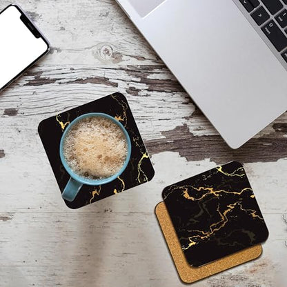 3dRose Image of Black and Yellow Marble Texture, Faux Stone Backdrop Set of 8 Coasters - Cork - size: Set of 8 Cork Coasters