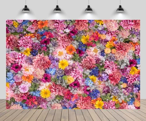 12x8ft Flowers Wall Backdrop Spring Colourful Blooming Flowers Mother Day Tea Party Background Girls Birthday Wedding Bridal Shower Valentine Day Party Decor Photo Props Wallpaper - size: 12x8FT