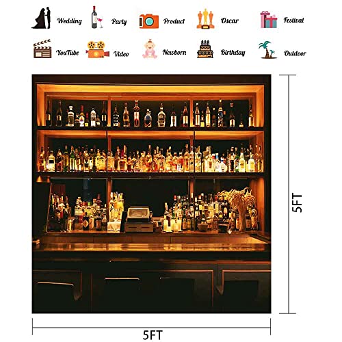 Bar Photo Backdrop Vinyl 5x5ft Wine Cafe Restaurant Drink Shelf Photography Backdrops for Friendsmas Party Urban Club Speakeasy Room Wall Art Photo Backgrounds Videos Photo Backdrop BJLSPH1581 - size: 5x5ft