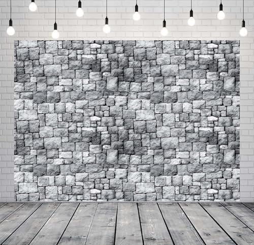 12x10ft Fabric Grey Stone Brick Wall Photography Backdrop Medieval Castle Wall Decor Kids Party Decorations Halloween Knight Themed Photo Booth Props Wallpaper - size: 12x10ft