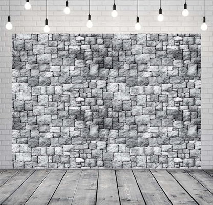 8x8ft Fabric Grey Stone Brick Wall Photography Backdrop Medieval Castle Wall Decor Kids Party Decorations Halloween Knight Themed Photo Booth Props Wallpaper - size: 8x8ft