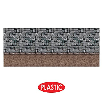 Beistle Stone & Dirt Floor Wall Backdrops, 4’ x 30’, Pack of 2 – Medieval Party Decorations, Medieval Decor Background, Easy to Adhere Wall Covering, Stone Backdrop, Halloween Party Decorations - style: Dirt Floor - 2 Piece