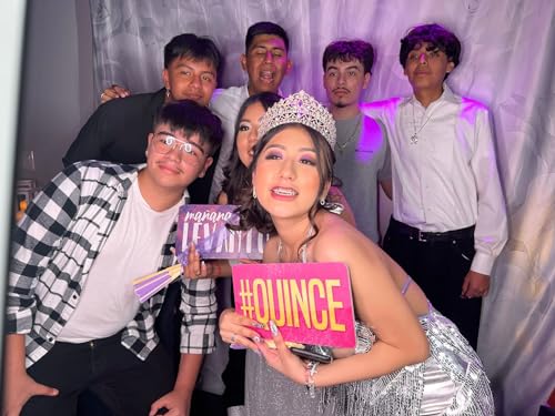 Quinceanera Photo Booth Props Kit by King Props | 40 Piece Teal Gold Mis Quince Anos Party Decorations | Sweet 16 Photo Booth Accessories