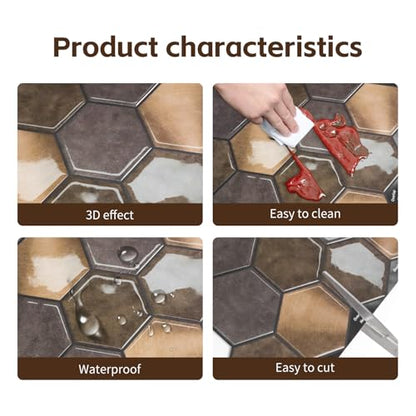 Peel and Stick Backsplash for Kitchen, New Upgrade Premium Hexagon Tile, Brown, Aluminum and PVC Composite Material, 10 Sheets 11.5" x 10" - color: Brown