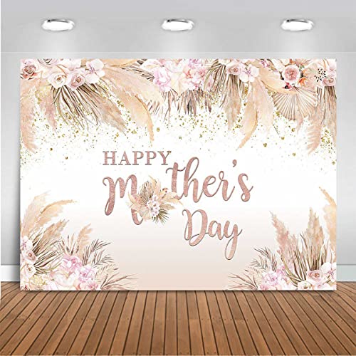 Mocsicka 7x5ft Mothers Day Backdrop Banner Boho Happy Mother's Day Photo Background Party Decorations Pampas Grass Thanks Mom Mother Day Decorations Banner Photo Booth Props - size: 7x5ft