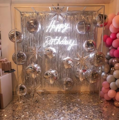 HILAVO 22 Inch Large 4D Metallic Silver Disco Ball Balloon with Explosion Star Foil Balloons for 70s 80s 90s Themed Party, Birthday, New Year, Graduation - color: Disco Ball Star