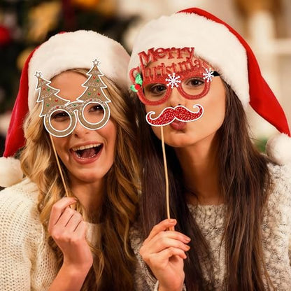 Qenk 45 PCS Christmas Photo Booth Props with Headbands Glasses Frames for Women Adults Christmas Party Supplies, DIY Photography Props Decorations Accessories
