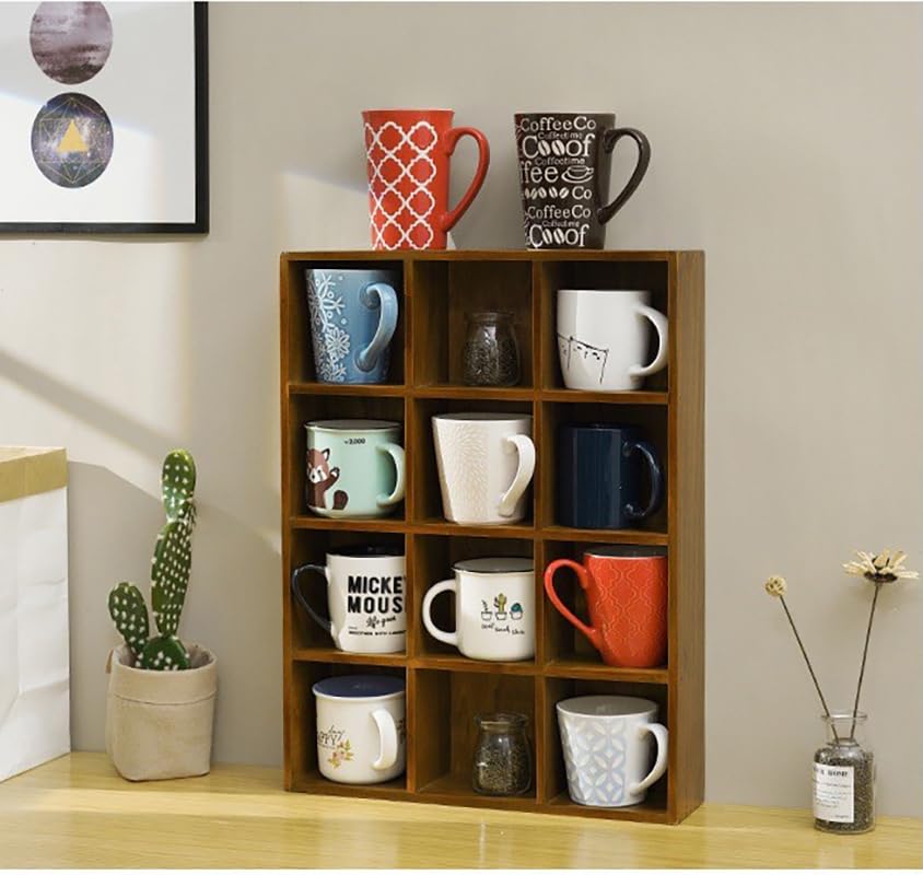 Shadow Box Display Shelf, Wall Mounted Wooden Hanging Display Shelf Floating Shelf Perfect for Little Figurines, Multi-Slot Wall Collection Freestanding Farmhouse Decor Display Case (Brown, 12 Slot) - size: 12 Slot