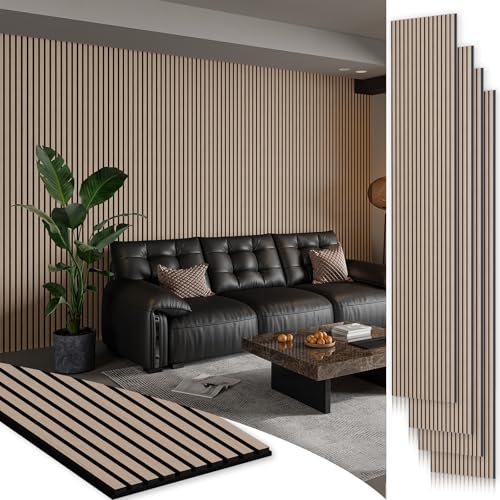 Smartstandard 4 Pack 106" x 12.6" Wood Slat Wall Panels, Soundproof Wooden Wall Panels, Acoustic Wood Panels for Wall, 3D Fluted Wood Panels for Interior Wall Decor, Walnut - color: Walnut, size: 106" x 50.4"