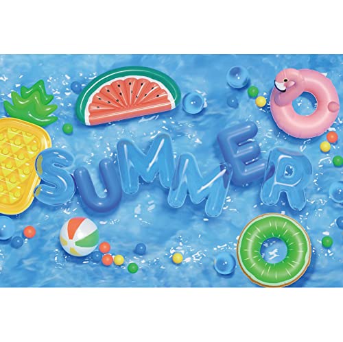 Renaiss 9x6ft Hello Summer Backdrop Swim Ring Beach Ball Swimming Pool Background Summer Holiday Splash Party Banner Kids Birthday Baby Shower Wedding Graduation Water Party Decors Photo Booth Props - size: 9x6ft