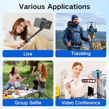 62 inch Selfie Stick Tripod for iPhone, Auto-Open Phone Tripod Stand with Magnetic Smart Remote Support Cell Phone Zoom in/Out,Front/Rear Camera Switch,Travel Selfie Stick for iPhone/Android - color: B-Auto-Open Tripod