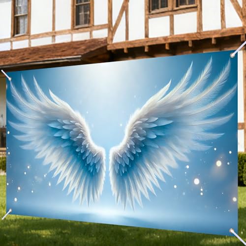 Nuxovilar Jesus Christ Cross Backdrop Banner 5.9x3.6ft- Religious Backdrop with Blue Wings Scene for Indoor Outdoor Church Events, Baptism Decorations - color: KK00179