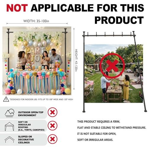 Jilron Backdrop Stand Heavy Duty Spring-Loaded Adjustable Photo Backdrop Stand, Sturdy Thickened Support, Adjustable Width 35-100" Height 43-120", Easy Setup for Photography, Parties- Black