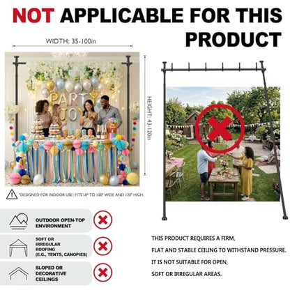 Jilron Backdrop Stand Heavy Duty Spring-Loaded Adjustable Photo Backdrop Stand, Sturdy Thickened Support, Adjustable Width 35-100" Height 43-120", Easy Setup for Photography, Parties- Black