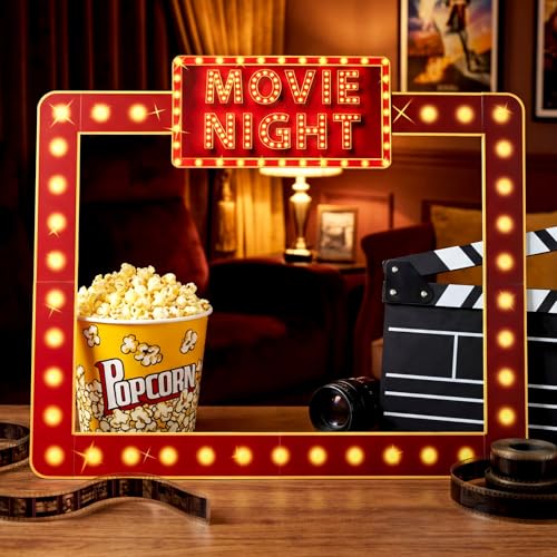 Amyhill 32 x 24 Inches Movie Night Photo Booth Frame Jumbo Theme Party Decorations DIY PVC Cutouts Photo Booth Prop for Movie Themed Events Weddings Game Night Decor Party Supplies - style: Movie Night