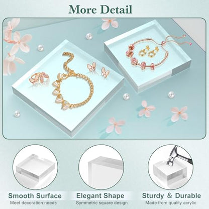 SAMYUCHO Acrylic Base Stand 4 Pack 5 X 5 X 1 Inch Acrylic Blocks for Display Trophy Base Clear Square Cube Riser Display Cylinder Pedestal Stands for Collectibles Jewelry Props Food Display