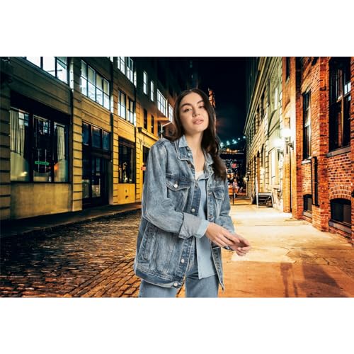 10x8ft Modern City Street Night View Photoshoot Backdrop Store Vintage Buildings Dusk Street Light Alley Photography Background Newborn Kids Adults Pets Artistic Portrait Photo Booth Prop - size: 10x8ft