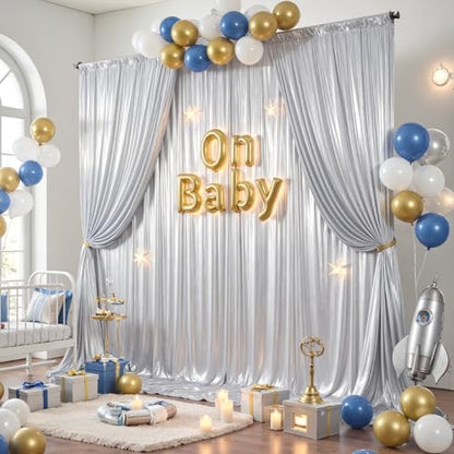 10x10ft Silver Backdrop Curtains Glitter Sequin Photo Backdrop Curtain Fabric Silver Shimmer Drapes Backdrop Bridal Baby Shower Wedding Birthday Party Photography Backdrops Photoshoot 5x10FT, 2 Panels - color: Silver, size: 10 ft X 10 ft(2 Panels 5ft X 10