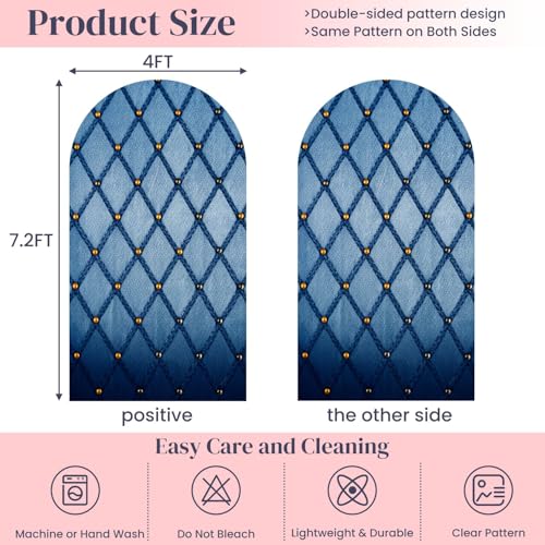 7.2FT Wedding Arch Backdrop Cover Denim Inlaid Gold Diamond Vintage Fashion Jean Textured Kid Girl Woman Spandex Fitted Round Top Backdrop Stand Cover for Ceremony Banquet Birthday Party Decoration - color: Color3, size: 7.2FT x 4FT