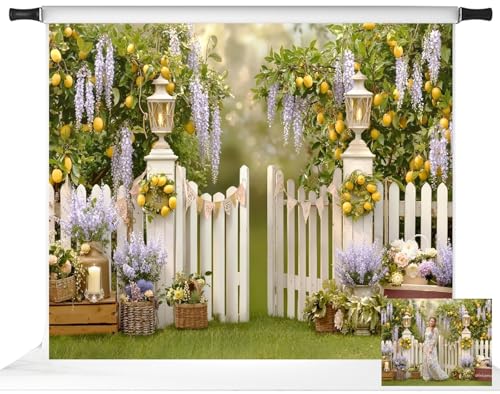 Kate Spring Lemon Tree Backdrop for Photography Purple Floral Garden Background Photo Fabric Props 10x8ft - size: 10x8ft