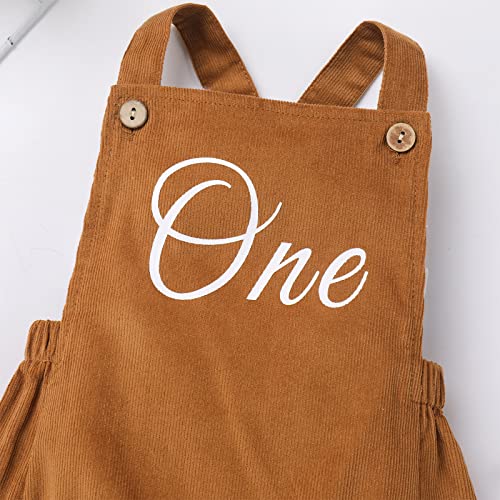 IMEKIS Baby Girls Boys Boho 1st Birthday Outfit Backless Overalls Romper for Cake Smash Photo Shoot - color: Brown One, size: 6-12 Months