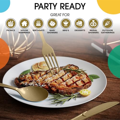 Party Solids Gold Plastic Forks 200 Pieces Gold Forks Disposable Utensils Heavy Duty Plastic Cutlery Set Disposable Cutlery Sets Flatware Sets Silverware Set Party Supplies & Party Tableware - color: Gold