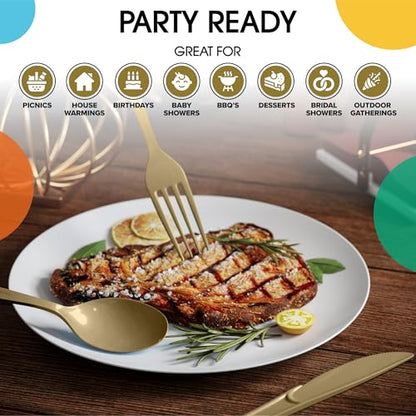 Party Solids Gold Plastic Forks 200 Pieces Gold Forks Disposable Utensils Heavy Duty Plastic Cutlery Set Disposable Cutlery Sets Flatware Sets Silverware Set Party Supplies & Party Tableware - color: Gold