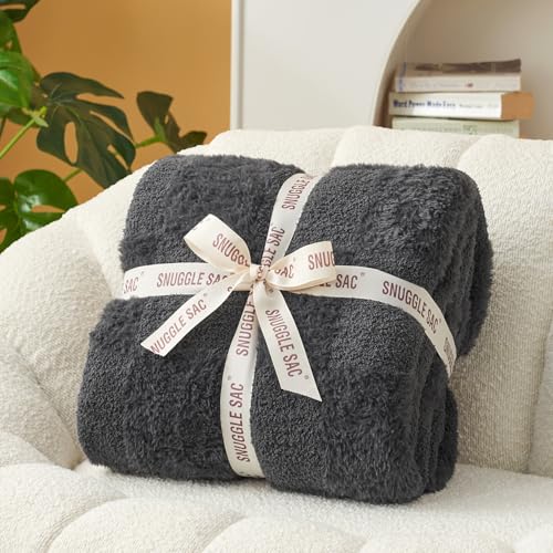 Snuggle Sac Faux Fur Checkered Blanket Twin Size with Soft Knitted Microfiber Fabric,Cozy Soft Warm Blanket for Sofa Bedroom Living Room,Solid Dark Grey,60x80 inches - color: Solid Dark Grey, size: Twin(60"x80")