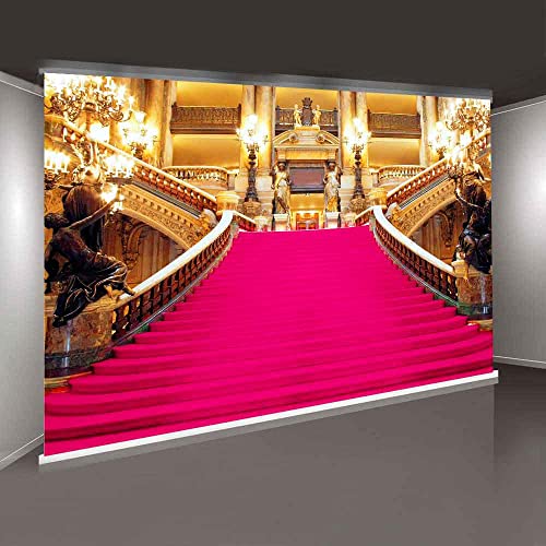 Pink Carpet Backdrop, Golden Palace Gorgeous European Hall Photo Backdrop, Vinyl 5x3ft Prom Picture Photo Studio Props BJXTGU81 - color: Pink, size: 5x3ft