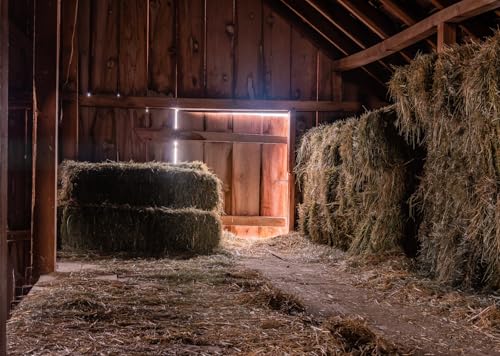 5x3ft Inside Old Dirty Barn Backdrop Hay Bales Dark Wood Beams Barn Interior Photography Background Haystack Country Farmhouse Backgrounds Party Photoshoot Props - size: 5x3ft