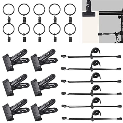 Swpeet 22Pcs Photography Backdrop Clips Clamps Assorments Kit, 10Pcs Curtain Rings with Clips, 6Pcs Backdrop Spring Clamps and 6Pcs Leather Background Clips Holder - size: No.2 Backdrop Clips Clamps