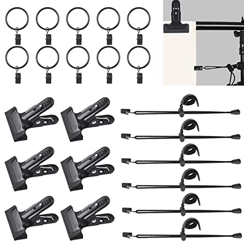 Swpeet 22Pcs Photography Backdrop Clips Clamps Assorments Kit, 10Pcs Curtain Rings with Clips, 6Pcs Backdrop Spring Clamps and 6Pcs Leather Background Clips Holder - size: No.2 Backdrop Clips Clamps