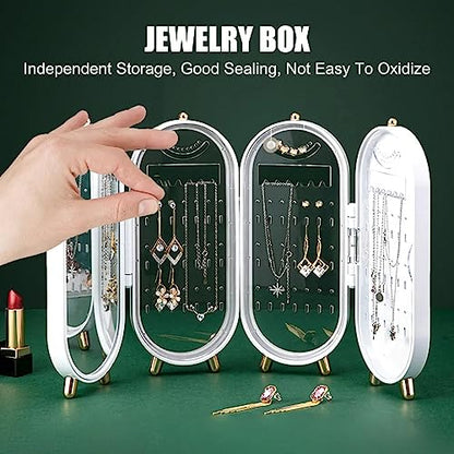 Tvoip Earring Organizer Stand，4-Layer Small Foldable Dustproof Jewelry Holder with 153 Holes For Women Earrings, Earring Backs, Necklaces,Display Jewelry Organizer (White) - color: White
