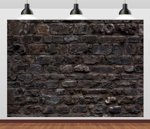7x5ft Fabric Vintage Brick Wall Backdrop Castle Dungeon Grungy Black Brick Stone Wall Texture Background for Medieval Castle Party Decorations Photo Studio Props - size: 7x5FT
